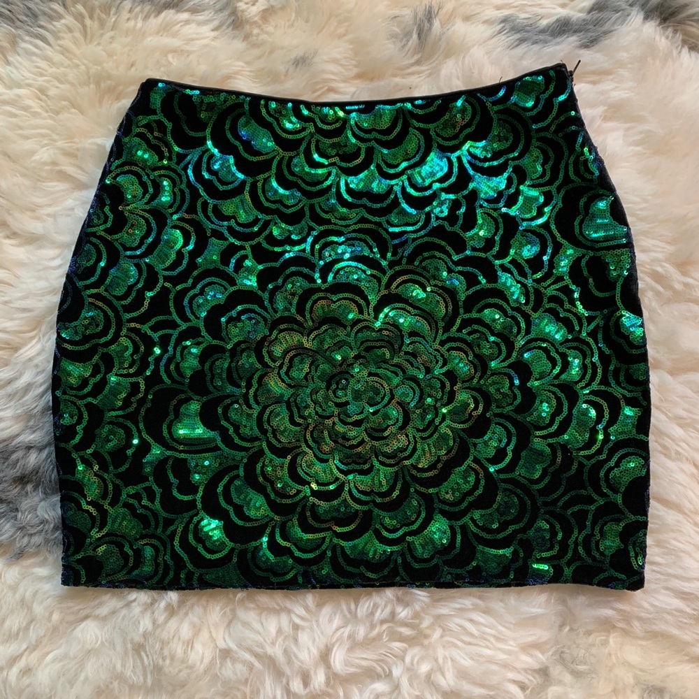 Sequin Green and Black Skirt, H&M